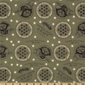  44 Wide US Army Tossed U.S. Seals Olive Fabric By The 
