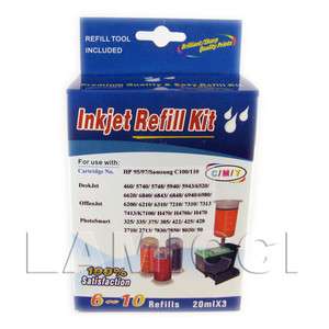 Colors (C,M,Y) Bulk UV Ink Refill Kit for HP95 HP97 715286414952 