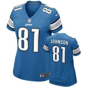 Calvin Johnson Womens Jersey Home Blue Game Replica #81 Nike Detroit 