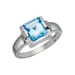  1 3/4 Blue Topaz and Diamond 14K White Gold Ring Jewelry