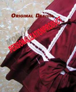   Lolita burlesque bow Lace cosplay Knee Length Burgundy Dress  