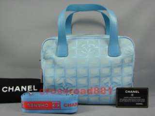 Auth Chanel Blue New Travel Line 2 Way Bag Great  