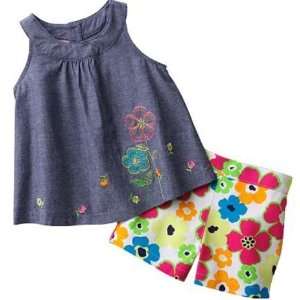  Floral Denim Top & Shorts Set Infant Baby Girl 18 Months 