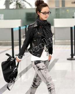 2011 NEW Fashion Women PU Leather Epaulet Slim Jacket Coat Black/White 