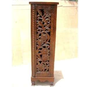   Solid Rustic Wood Carved Kitchen Storage Cabinet Chest