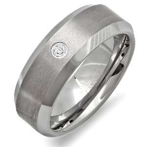 Tungsten Carbide Mens Ring Wedding Band 8 mm Flat Beveled Shiny Edges 