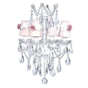  White Four Light Crystal Glass Center Chandelier with Pink 
