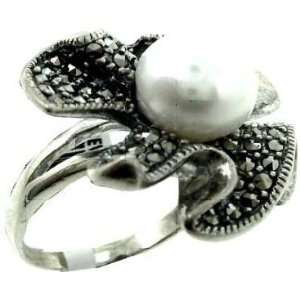  Ring with Marcasite and Pearl QRZ36 Jewelry