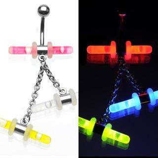 GLOW STICKS BELLY NAVEL RING INCLUDES 3 BARS DANGLE BUTTON PIERCING 