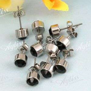 Black Crystal Stainless Steel Ear Stud Earrings 10x Lot  