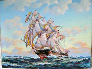 PAINTING BY LISTED ARTIST G H WHEATLEY SHIP UNDER SAIL  