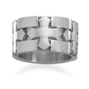  Mens Cross Design Band Ring 316L Surgical Steel 12mm Width 