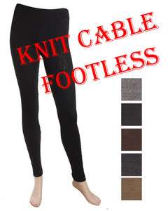 Womens warm thick knit cable footless tights / leggings,light & dark 