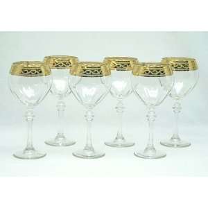   Italian Wine Glass with 14K Gold Rim   6 Pieces