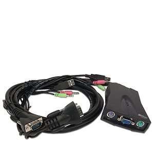  KVM Switch 2 Port Auto USB w/Audio & Built in Cables 