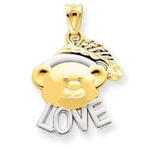  14k Gold & Rhodium Diamond  Cut Teddy Bear Love Pendant Jewelry