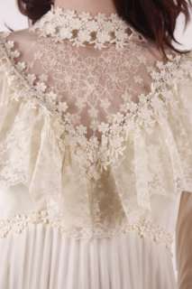   white prairie boho Pleated sheer RUFFLE LACE Wedding DRESS  