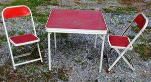 Vintage 1930s to 1940s Childs Kids Folding Card Table & Chairs Red 
