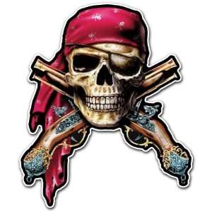  Skull Pirate Jolly Roger Armed Guns Car Bumper Sticker 