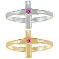 Gold over Silver/ Sterling Silver Pink CZ Cross Baby Ring 