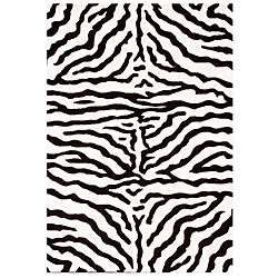   Zebra Animal Pattern Black/ White Wool Rug (5 x 8)  
