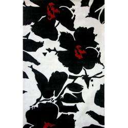   Pino Black/ White Floral Fantasy Rug (86 x 116)  