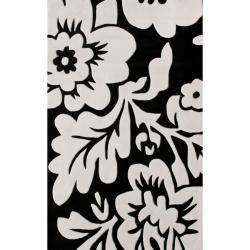   Pino Collection Black/ White Floral Rug (5 x 8)  