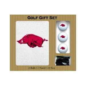 Arkansas Razorbacks Screen Printed Towel, 3 balls and 12 tees gift set 