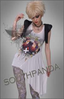 SC148 White Cropped Tank Top T shirt Punk Gothic Cross Lolita  