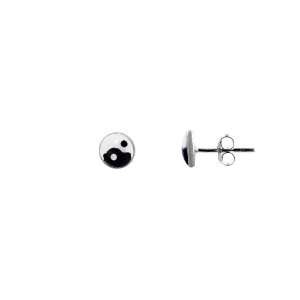  Sterling Silver 7mm Yin and Yang Stud Earrings with Black 