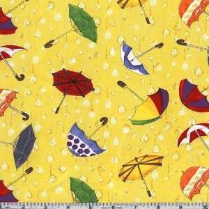  45 Wide Rainy Days Umbrella Toss Yellow Fabric By The 