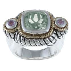   Silver and 14k Gold Green and Purple Amethyst Ring  