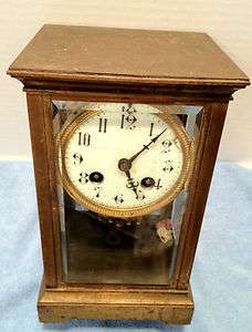 Antique Brass French Carriage Clock w/ Beveled Glass and Mercury 