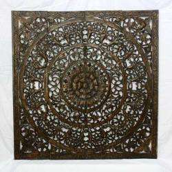 Recycled Teak Wood Black Stain Natural Wax 3D Lotus Panel (Thailand 