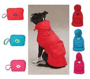 STOWAWAY RAIN JACKET Hooded Compact Folding Dog Coat  