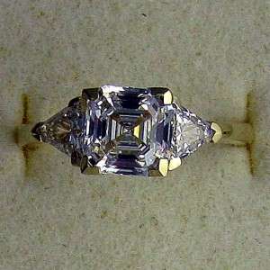 R00015 14K gold 2ct asscher/triangle CZ 3 stone ring  