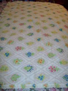 SMALL QUILTED TROW/BLANKET 40X 60 WHITE FLORAL PRINT  