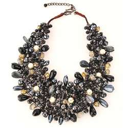 Wire woven Black Glass Beads Bib Necklace (India)  