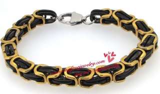 9mm Gold Black Stainless Steel Byzantine Bracelet  