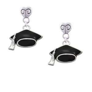  Graduation Cap Mini Heart Charm Earrings Jewelry