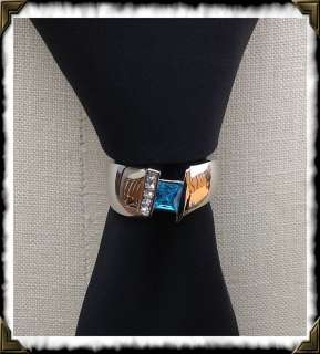 2011 TIE BLING BLUE TOPAZ RING EURO CUFF LINKS PIN CHARM SUIT DRESS 