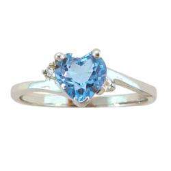 10k Gold December Birthstone Swiss Blue Topaz/ Diamond Heart Ring 