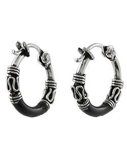 Sterling Silver Tribal Black Hoop Earrings  