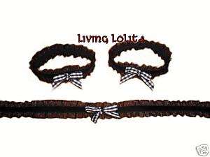 Black Lace GOTHIC LOLITA CHOKER & BRACELET SET Cute Bow  