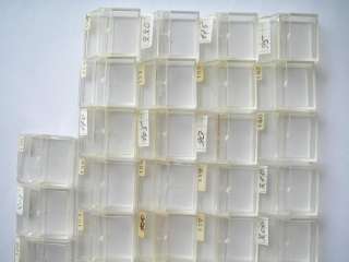 Lot of 35 transparant plastic small watch part boxes  