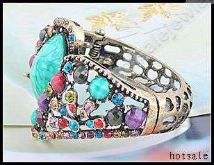 6pcs Charm Crystals Vintage Bangle Cuff Bracelets  