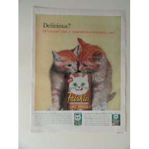  Friskies Cat Food. 1963 full page print ad(2 kittens/can 