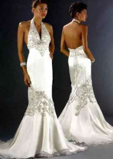  neck backless prom gown bridal wedding evening dress custom  