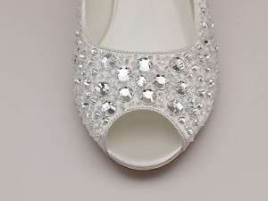 Bridal Wedding Ivory White Satin Low Heel Open toe Shoe  