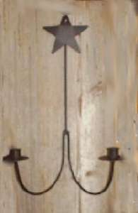 Primitive Black Iron 2 Arm Wall Candle Sconce Star USA  